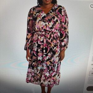 Nine Britton Pink and Black Floral Long Sleeve Dress